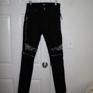 AMIRI MX2 Bandana Zip Knee Skinny Jeans Black
